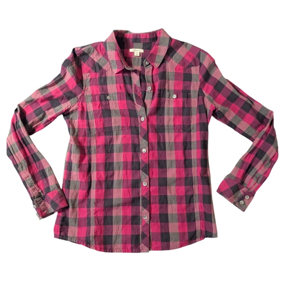 G.H. Bass & Co Women Pink Grey Buffalo Plaid Western Button Down Shirt Small - Picture 4 of 10